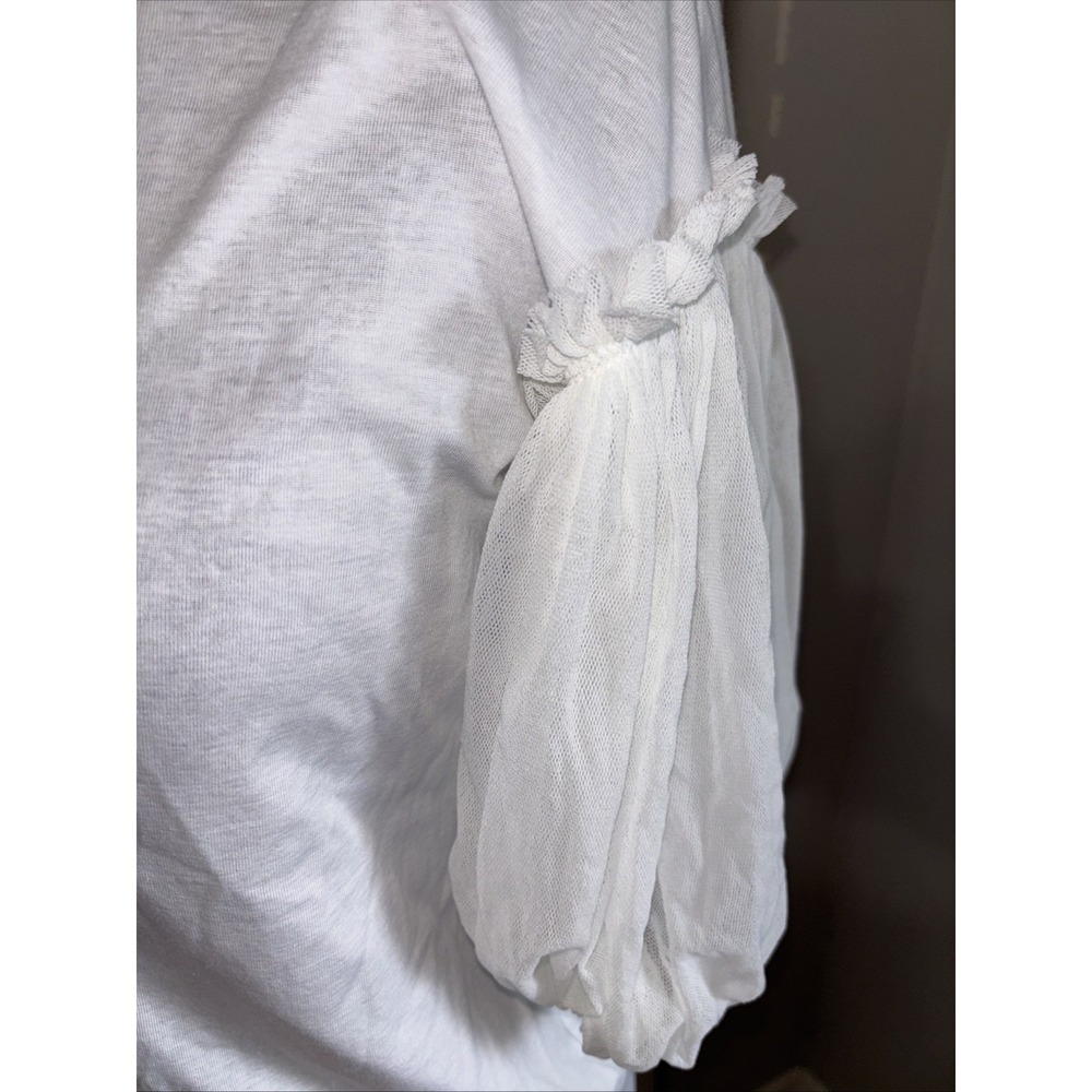 ANTIPAST Artisans Gift White Cotton SS Top with Sheer Puff Ruffle Sleeves S/M - Picture 2 of 7